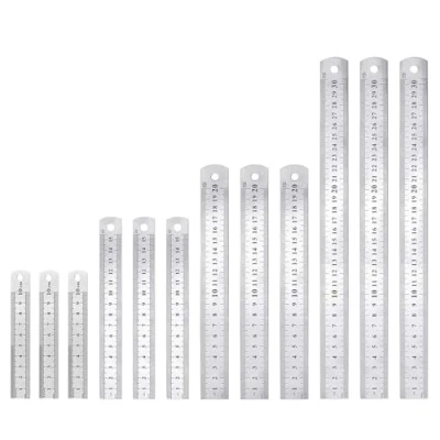 Image of ANBOO Stainless Steel Ruler, 12 Piece Metal Set 10 cm, 15 20 30 Double Sided Scale Engineering Ruler for Teaching, Office Use