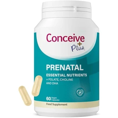 Image of CONCEIVE PLUS Prenatal Vitamins for Women Multivitamin with DHA, Choline, Folate, Non GMO Pregnancy Supplement 30 Day Supply, Pre Conception Vitamin, Fertility Booster, Help Get Pregnant 60 Caps