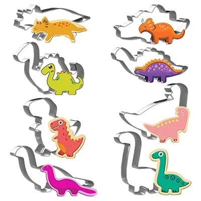 Image of Dinosaur Cookie Cutter Set Joyoldelf 8 Pcs Biscuit Stainless Steel Mould for DIY Fondant Dough Sugarcraft Pastry Cake Decoration