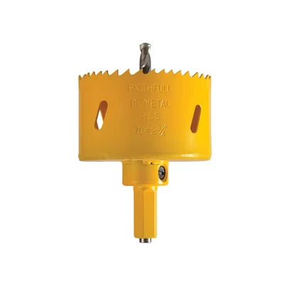 Image of Faithfull FAIHS70SOFIT Soffit Cutter Holesaw 70 mm Fitted with Integral Arbor and Replaceable Pilot Drill,Yellow