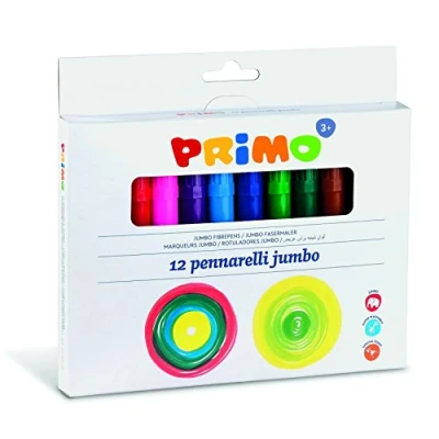 Image of PRIMO Morocolor, Jumbo markers 12 large point cardboard box markers, bright and luminous colors, Ø 7.6mm tip, washable for children, Made in Italy