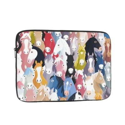 Image of Colourful Cartoon Horses Printed Laptop Sleeve For 15 Inch Laptop, Shockproof Oxford Fabric Protective Case Bag