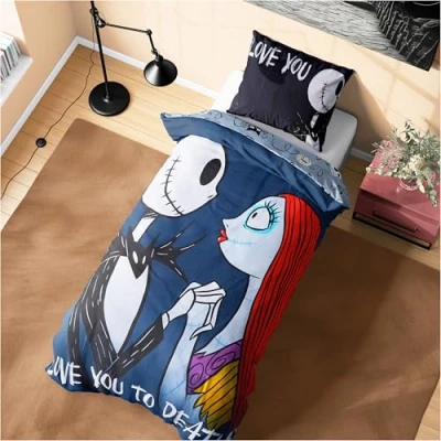 Image of Disney Stitch Duvet Cover and Pillowcase Set Kids Teens Bedding Bedroom Accessories Single or Double (Black Jack Sally Single)