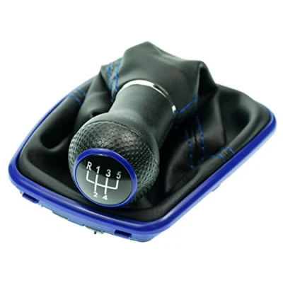 Image of L&amp;P A251 5 Gear Stick Gaiter in Black and Blue with Stitching + Knob Frame, Gears, S Line, Look, 23 mm, as Plug Play Replacement Part for 1L0711113