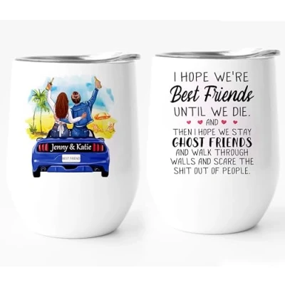 Image of EKAM Personalised Wine Tumbler Best Friends are The Sister 12oz for Whisky, Coffee, Vodka or Stainless Steel Metal Glass with Lid, Funny Gift Women, BFF, Sisters