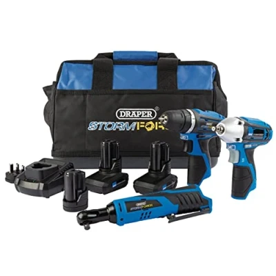 Image of Draper Storm Force� 10.8V Power Interchange Drill Driver Kit, 2 x 4Ah Batteries, 1 1.5Ah battery, Charger, Bag