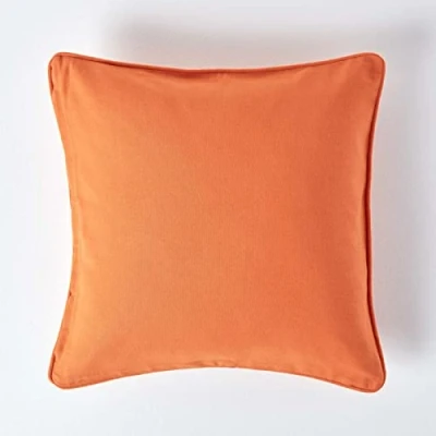 Image of HOMESCAPES 100% Cotton Plain Burnt Orange Large Cushion Cover 60 x cm Square 24 Inches Sofa Pillow Washable