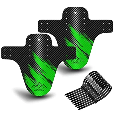 Image of NICEDACK Bike Fender, MTB Mud Guard Front and Rear Compatible, Downhill Mountain Mudguard Fits 650B 20&quot; 26&quot; 27.5&quot; 29 inch Fat Bicycle (Black Green, Small Carbon fiber embossing)