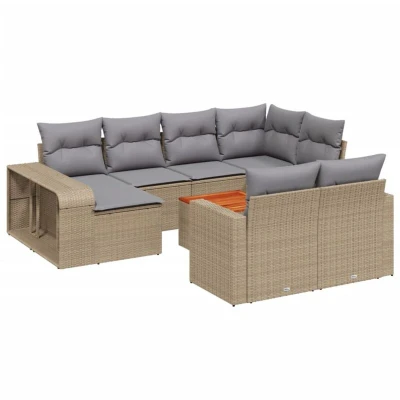 Image of vidaXL 11 Piece Garden Sofa Set with Cushions Beige Poly Rattan