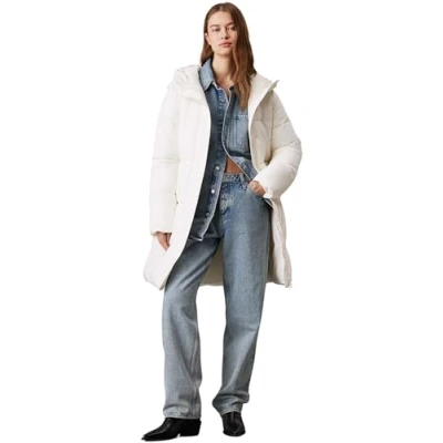 Image of Calvin Klein Jeans LOGO BELT Puffer Winter coat, Women&#039;s, Size: Small, Ivory
