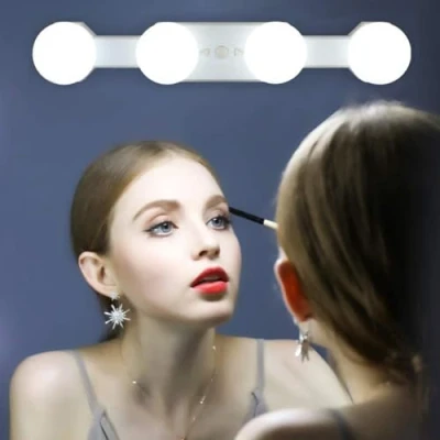 Image of Makeup Lights Cordless Portable, LED Vanity Mirror Light Kit Hollywood Style USB Rechargeable, 4 Dimmable Bulbs Multifunction Fill Battery Powered for Dressing Table Bathroom (No Mirror)