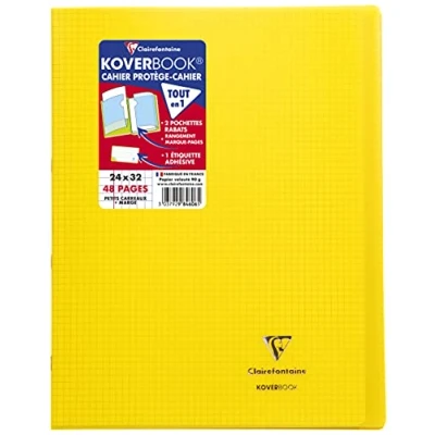 Image of Clairefontaine Ref 984606C Koverbook Side Stapled Notebook (24 Sheets) A4+ in Size, Square Ruling, Polypro Cover, 90gsm Brushed Vellum Paper Yellow Cover