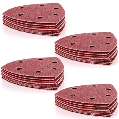 Image of 40x Hook &amp; Loop Delta Sand Paper Pads 90mm Triangles 40, 60, 80, 100 120 Grit Sanding Sheets