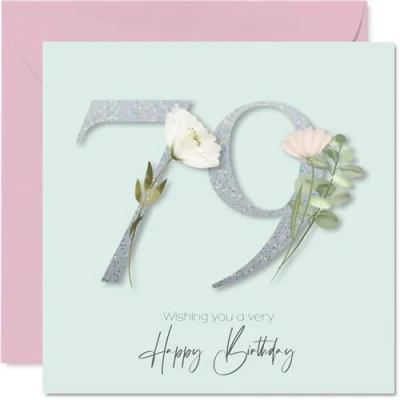 Image of 79th Birthday Cards for Women Fancy Floral Flowers Happy Card 79 Year Old Woman Nan Cousin Grandma Wife, 145mm Bday Greeting