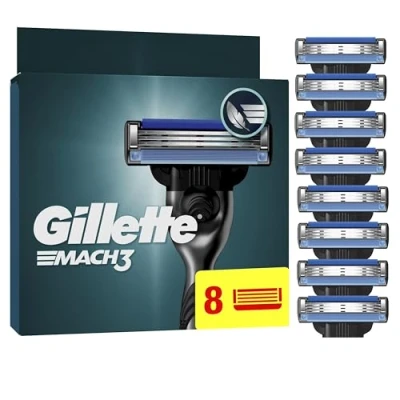 Image of Gillette Mach3 Razor Blades Men, Pack of 8 Blade Refills, Upgraded Lubrastrip for an Enhanced Glide