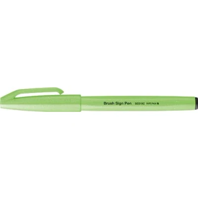 Image of Pentel SES15C FKX Brush Sign Pen Neon Green Fibre Tip Like (Pack of 10)