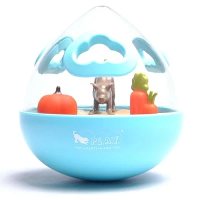 Image of PLAY Durable Blue Wobble Ball Puzzle Toy, Interactive Fun IQ Treat Dispensing Dog Slow Feeder, Enrichment Toy For Pup.