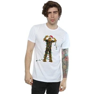 Image of Star Wars Men&#039;s Chewbacca Christmas Lights T Shirt Large White