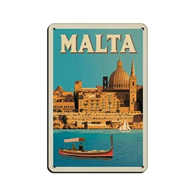 Image of AZOLID Funny Tin Signs Malta Travel Painting Cafe Opera House Art Wall Decoration Plaque 14x20CM