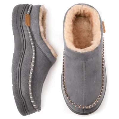 Image of Zigzagger Men&#039;s Fuzzy Moccasin Slippers Indoor/Outdoor Fluffy House Shoes, Dark Grey, 6/7 UK