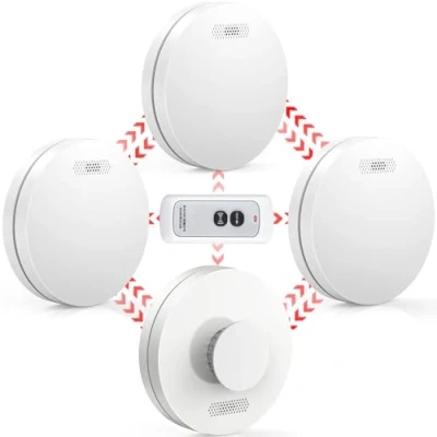 Image of CPVAN Wireless Interlinked Smoke and Heat Alarm Scotland Bundle with 10 Years Battery Life, Fire Alarms Remote Control, CE &amp; BS Certified, Pre Linked. 4 Pack