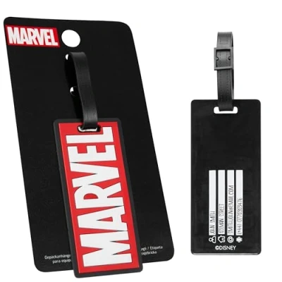 Image of Marvel Luggage Tags for Suitcase, Baggage Identification Travel Name Address (Red Marvel)