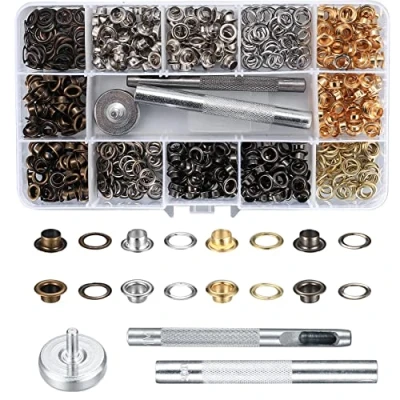 Image of 400 Pcs Grommets Eyelets Kit Tool, Copper Tarpaulin Eyelets, Metal Fabric for Canvas Leather Banners Curtains DIY and Decoration, 5mm Inside Diameter