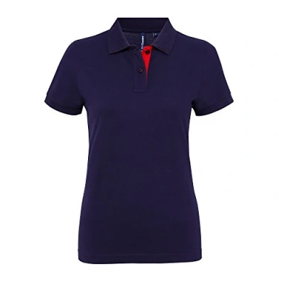Image of Asquith &amp; Fox Womens/Ladies Short Sleeve Contrast Polo Shirt (Navy/ Red) Multicolour Cotton Size X Small