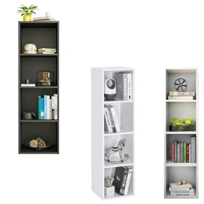 Image of Lillyvale Large Bookcase Bookshelf Black White 4 Wood Tier Shelves Free Standing Shelving Storage Display Unit Organizer for Living Room (Black)