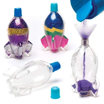Image of Baker Ross AR689 Butterfly Rocket Sand Art Bottles Pack of 5, for Kids Crafting and Decoration Making, Transparent