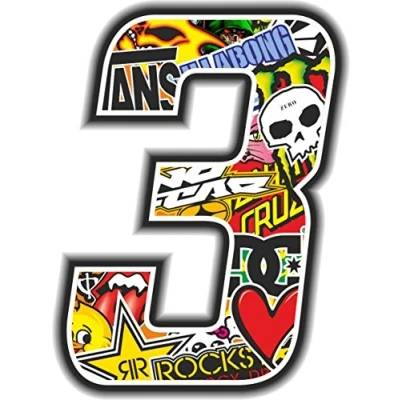 Image of Racing Number 3, Sticker Bomb, 10 x 7.5 cm
