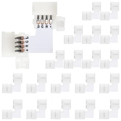 Image of Dealikee 20PCS LED Light Connectors, 4 Pin L Shape Strip Connector, Solderless Corner Connector for 10mm Wide RGB SMD 5050 3528 Strips