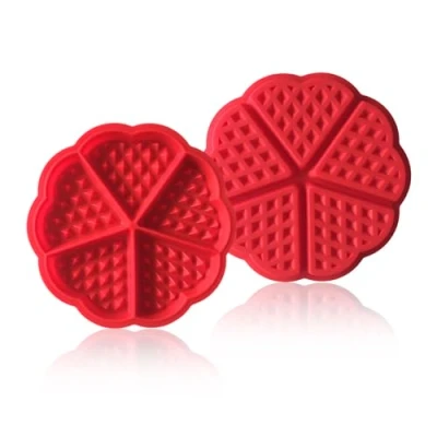 Image of EUPSIIU 2 Pcs Silicon Waffle Moulds, Maker, Non Stick Mini Heart Muffin Mould, Baking Tools, Cake 5 Cavity Pancake Mold, Mold Bakeware (Red)