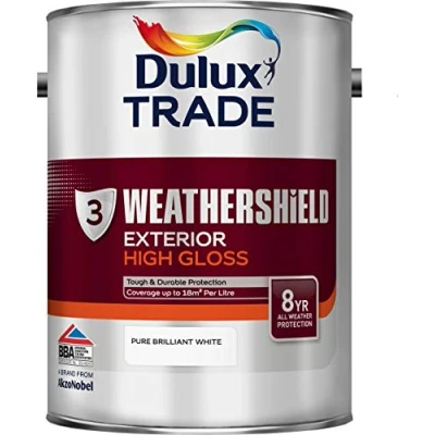 Image of Dulux Trade Weathershield Exterior High Gloss White 5 Litres