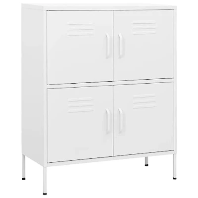 Image of vidaXL Storage Cabinet, Steel Construction, Adjustable Shelves, White, 80x35x101.5cm, Industrial Style, ideal for Living Room or Home Office