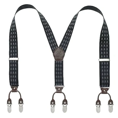 Image of Heavy Duty Men Braces KANGDAI 6 Buckles Y Back Striped Durable Elastic Adjustable Suspenders Strong Metal Clips (white Wave line), White Line, Normal
