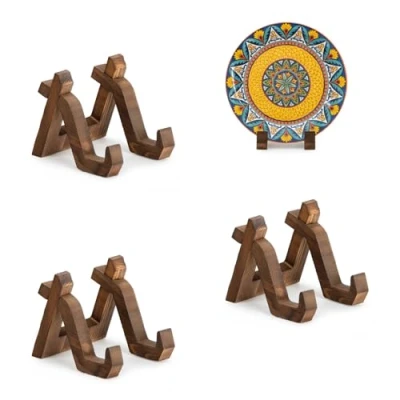 Image of ANBOXIT Plate Display Stand, 3 Pack 4 Inch Holder for Displaying, Decorative Picture Frame Dish Photo Plaque Platter Wood Stand