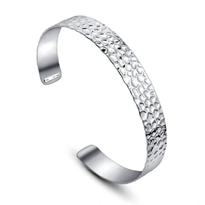 Image of Amberta Women 925 Sterling Silver Hammered Bangle Bracelet: Thick Cuff Bracelet