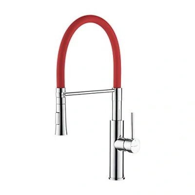 Image of Ibergrif, Red Semi pro Kitchen Tap with Flexible Spout, Sink Mixer Spray Head, Chrome M22115 1