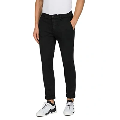 Image of Replay Men&#039;s Jeans Zeumar Slim Fit Hyperflex Hyperchino Color X Lite with Stretch, Black (Black 040), 32W / 30L