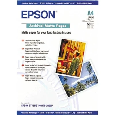 Image of Epson C13S041342 Archival Matte Paper, A4, 210 x 297mm, 189 g/m2, 50 Sheets, White