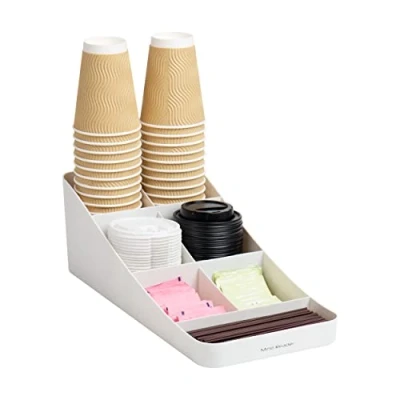 Image of Mind Reader Anchor Collection, 7 Compartment Coffee Cup and Condiment Countertop Organizer, 7.25&quot; L x 15.5&quot; W 5.25&quot; H, White