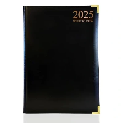 Image of G4GADGET A4 Week To View Diary Black 2025 Hardback Cover Weekly Planner with Note Sections Professional and Durable