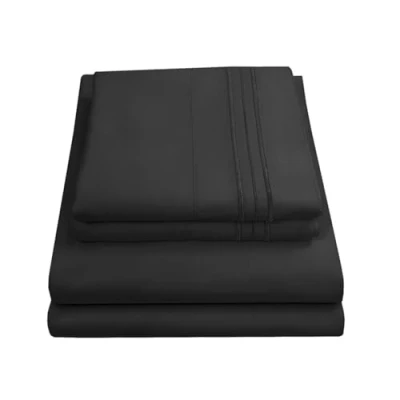 Image of Sweet Home Collection Luxury Bedding Set with Flat, Fitted Sheet, 2 Pillow Cases, Microfiber, Black, Queen