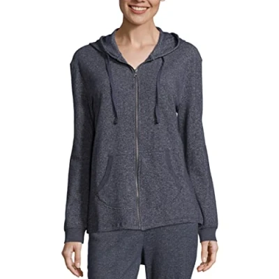 Image of Hanes womensO46931French Terry Full zip Hoodie Long Sleeve Warm Up or Track Jacket blue XXL