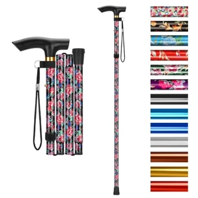 Image of supregear Folding Walking Stick, Adjustable Collapsible Stick Lightweight Portable Balancing Aid Travel Cane for Elderly Adults Men, Scarlet Red