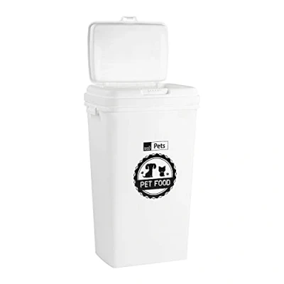 Image of Taylor &amp; Brown 53L/25KG White Airtight Pet Food Storage Container Flip Top Locking System Plastic Birds Dog Cat Animal Dry Dispenser Bin