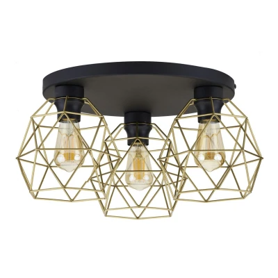 Image of Galaxy Wire Frame Semi Flush Ceiling Light Black, Gold 3xE27