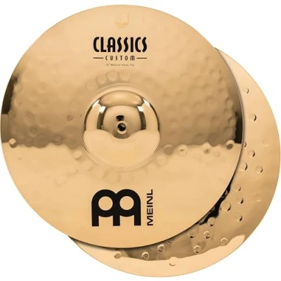 Image of Meinl Cymbals Classics Custom Brilliant Hihat Medium Cymbal 15 inch (Video) for Drum Set (38,10cm) Pair B12 Bronze, Finish, Made in Germany (CC15MH B)