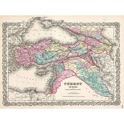 Image of Wee Blue Coo 1855 COLTON MAP TURKEY, IRAQ, AND SYRIA VINTAGE POSTER ART PRINT 12x16 inch 30x40cm 2916PY